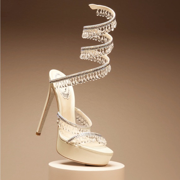 Rene Caovilla Chandelier Snake Beaded Crystal Wrap Stiletto platform heels 36.5 - Picture 3 of 7